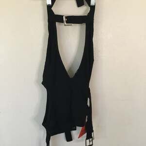 NWT Ego Co Black Buckle Detail Cut Out halter Bodysuit Size M goth, biker punk